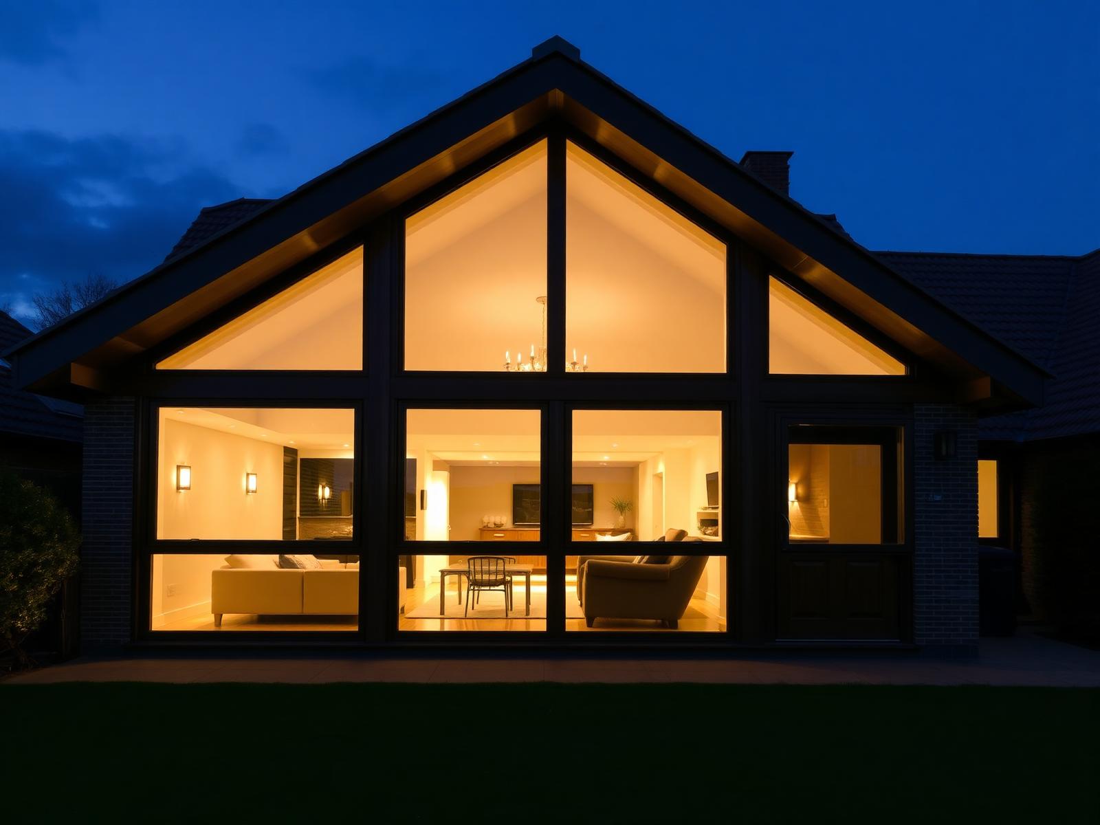 Moderne aanbouw met grote kozijnen