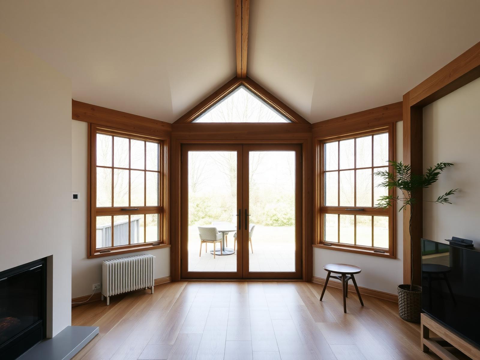 Gerenoveerd interieur met houten kozijnen